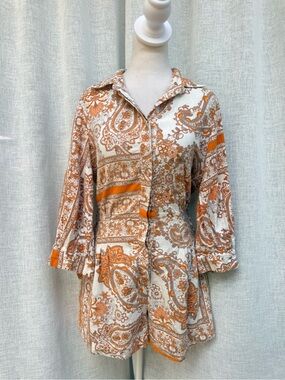 Studio F paisley floral orange white romper